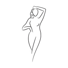 hand drawn sketch line beauty woman body, fashion model on white background