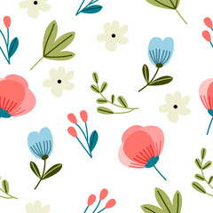 Fototapeta na wymiar seamless pattern with bright cute flowers