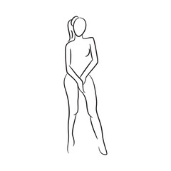 hand drawn sketch line beauty woman body, fashion model on white background