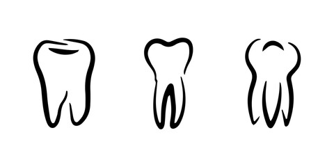Doodle tooth set icon isolated on white. Kids hand drawing art line. Sketch vector stock illustration. EPS 10