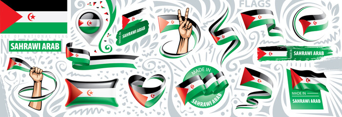 Vector set of the national flag of Sahrawi in various creative designs