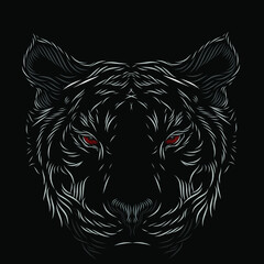 The white silver tiger hunter head face line pop art potrait logo colorful design with dark background