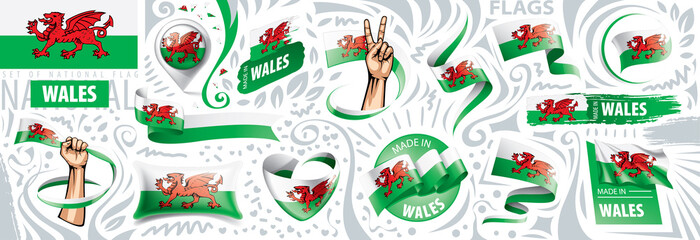 Vector set of the national flag of Wales in various creative designs