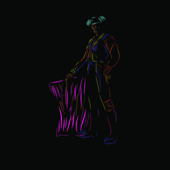 the bull matador line pop art potrait logo colorful design with dark background