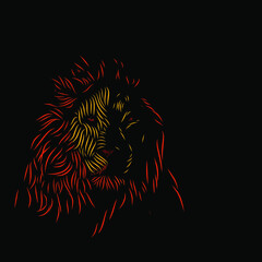 The golden lion king of the jungle head face silhouette line pop art potrait logo colorful design with dark background