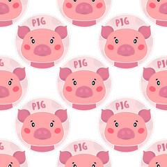 Seamless pattern pig animal face. Funny head muzzle.