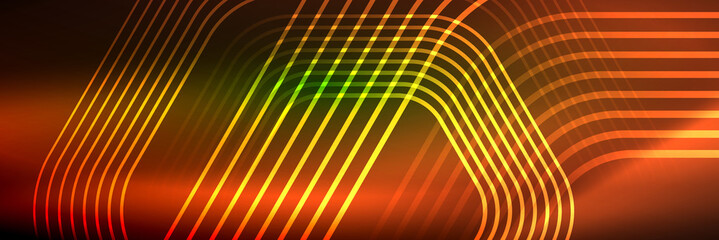 Shiny neon lines, stripes and waves, technology abstract background. Trendy abstract layout template for business or technology presentation, internet poster or web brochure cover, wallpaper