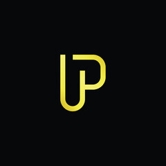 Minimal elegant monogram art logo. Outstanding professional trendy awesome artistic UP PU initial based Alphabet icon logo. Premium Business logo gold color on black background