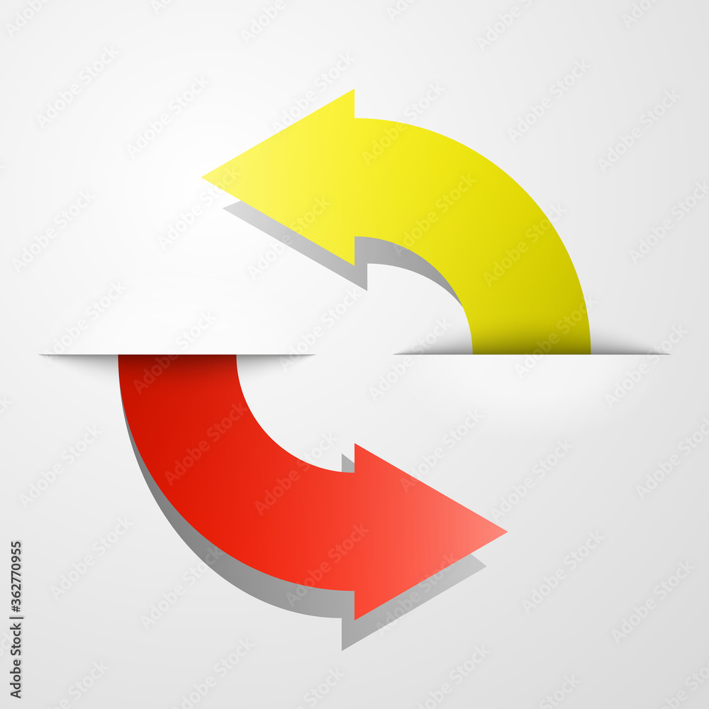 Poster round Arrow banners set. Direct circle shape. 3d Abstract Background. Business infographic presentation diagram. Section compare service. Up and down trend. Paper index. Exact pointer