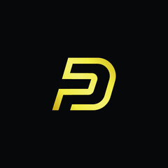 Minimal elegant monogram art logo. Outstanding professional trendy awesome artistic DP PD initial based Alphabet icon logo. Premium Business logo gold color on black background