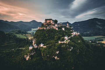 Fototapeta na wymiar Hochosterwitz Castle on the hill in Austria (Osterreich) aerial view