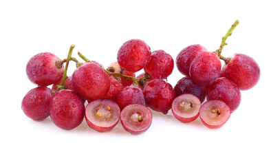 red grapes with water drops isolated on white background