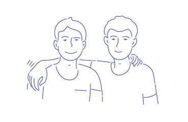 Two boy friends on white background