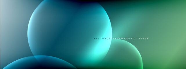 Vector abstract background liquid bubble circles on fluid gradient with shadows and light effects. Shiny design templates for text