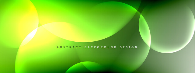 Vector abstract background liquid bubble circles on fluid gradient with shadows and light effects. Shiny design templates for text