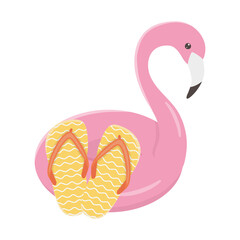 summer travel and vacation float flamingo and flip flops