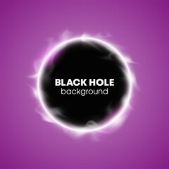 Vector circle Black Hole Portal banner. Flyer round design template with glowing neon tube circle around background. Flash effect