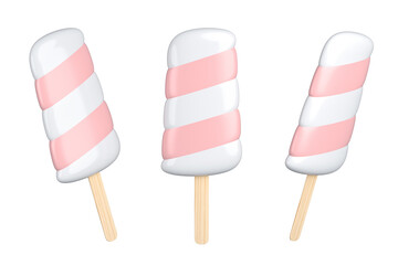 set of three 2-colours ice cream on a stick isolated on white - 3d illustration
