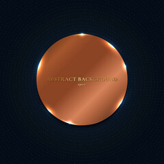 Abstract copper shiny metallic circle with particles elements on dark blue background.