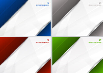 Set of abstract template blue, gray, red and green with white diagonal overlapping layers background with with silver line decoration. technology futuristic concept.