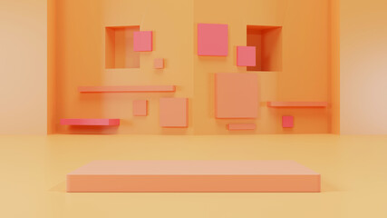 3d render empty stand on yellow background.