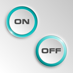 web round button on & off positions for website or app. Isolated bell sign with border, reflection and shadow on background.