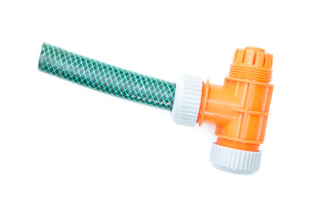 Garden water hose isolated on the white background.