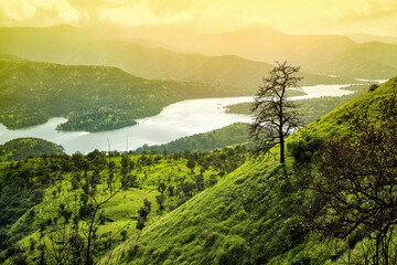 A scenic view of Mountains and river at Mahabaleshwar, maharashtra, india.