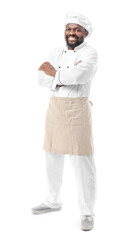 Male African-American chef on white background