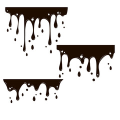 Set of drips of black paint on a white background. Vector illustration
