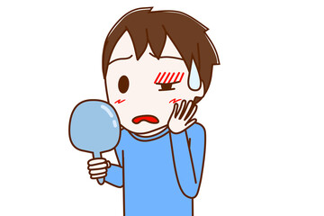 ものもらいで目が腫れている少年