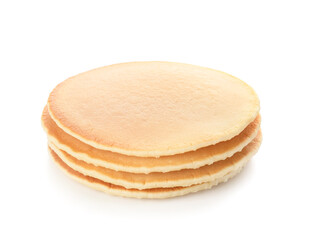 Tasty pancakes on white background