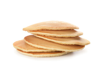 Tasty pancakes on white background