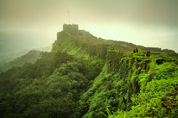 View of Shivaji's pratapgarh fort near mahabaleshwar, maharashtra, india.