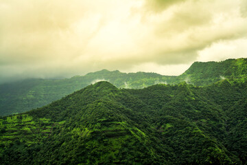 Beautiful view of green mountains at way to Mahabaleshwar, maharashtra, india.