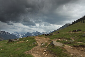 Poland Tatra Mountains. High Tatras from Rusinowa Polana. Cloudy sky. © Tomek