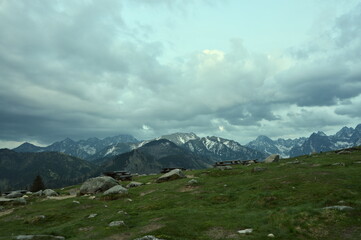 Poland Tatra Mountains. Clouds over the Tatra Mountains. High Tatras from Rusinowa Polana. © Tomek