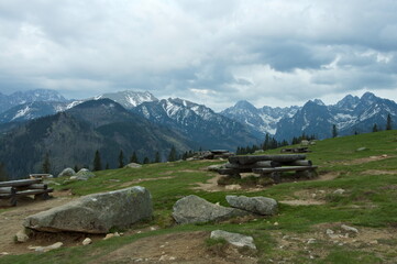 Poland Tatra Mountains. Clouds over the Tatra Mountains. High Tatras from Rusinowa Polana. © Tomek