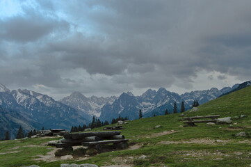 Poland Tatra Mountains. Clouds over the Tatra Mountains. High Tatras from Rusinowa Polana. © Tomek