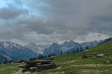 Poland Tatra Mountains. Clouds over the Tatra Mountains. High Tatras from Rusinowa Polana. © Tomek
