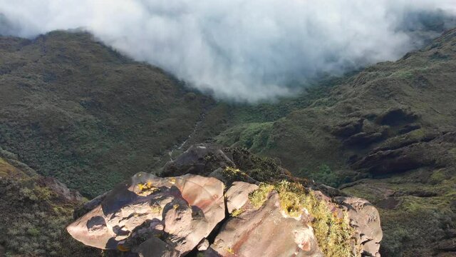 A Massive Boulder At The Window Overlook, One Of The Most Spectacular Viewpoints In Mount Roraima In Venezuela - aerial drone