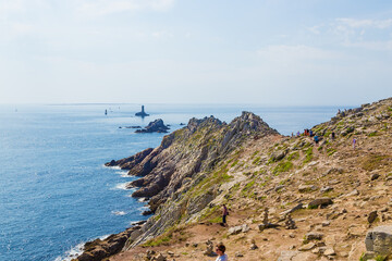 Cape Pointe du Raz, France. Tourists visiting the westernmost point of France