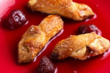 Dessert food biscuit snack delicious with strawberry,  tasty.
