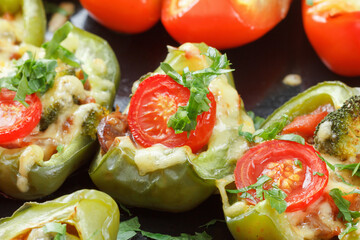 Roast peppers with cheese vegetables food.