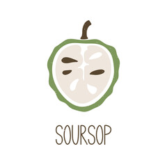 Cute colored caption half soursop isolated on transparent background. Colorful pictogram original design. Can be used for infographics, identity or decoration. Vector shabby hand drawn illustration