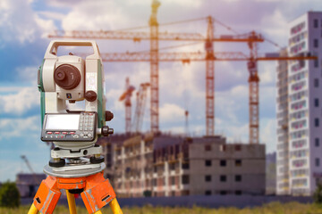 Electronic total station. Concept - cadastral equipment. Use of a tachyometer during construction....