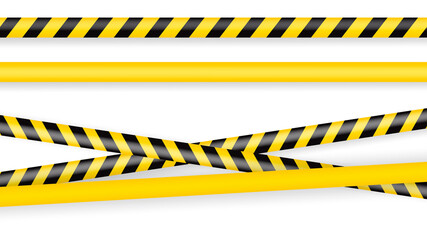Police tape, crime danger line. Caution police lines isolated. Warning tapes. Set of yellow warning ribbons. Vector illustration on white background.