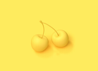 Two yellow cherries on yellow background