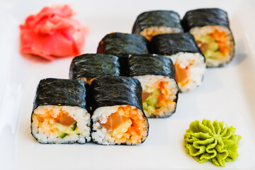 Sushi roll with eel and avocado. Japanese food.