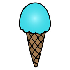 Ice cream. Vector illustration. Sweetness on an isolated white background. Cartoon style. Crispy waffle cone. Appetizing refreshing dessert. Summer mood. Popsicle cone. Milk ball. Idea for menu.
